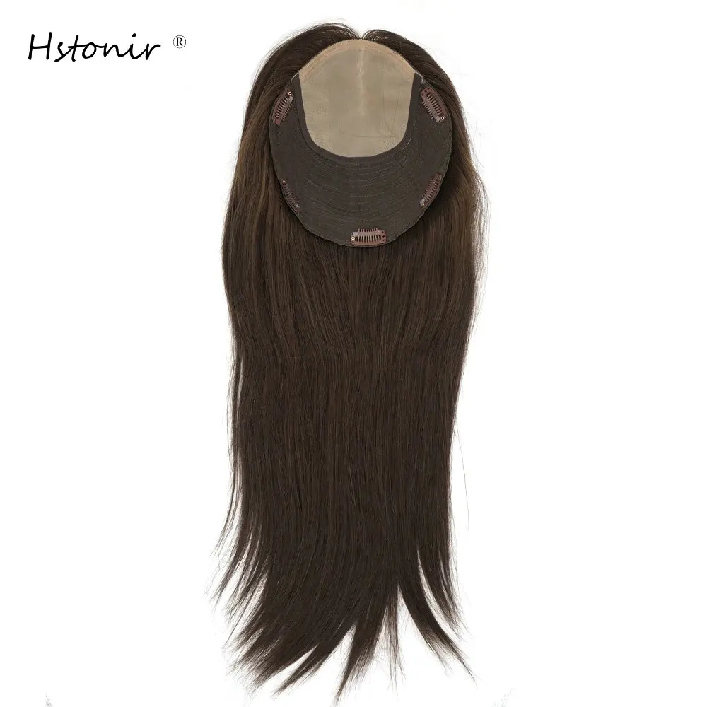 Hstonir European Remy Hair Topper Kosher Toupee Women Wig Hair Piece Wiglet Kippah Fall Silk Base For Jewish TP26