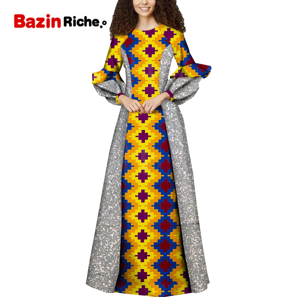

African Maxi Dresses For Women Ankara Dashiki Fashion Clothing Long Sleeve Party Evening Dresses Ankara Outfit WY9408