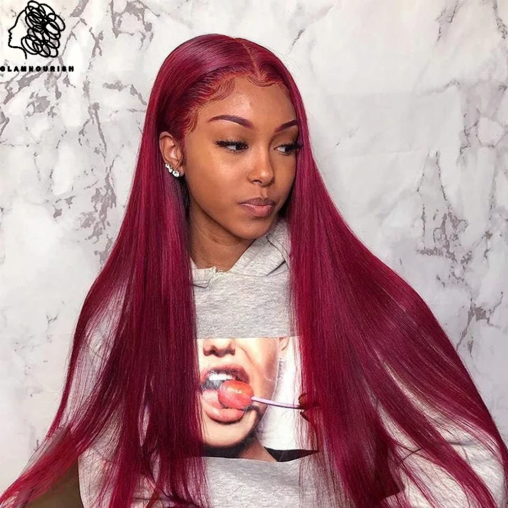 99j Burgundy Lace Front Wigs Human Hair 13x6 Red Straight Wig Brazilian Virgin Human Hair For Women Pre Plucked With Baby Hair