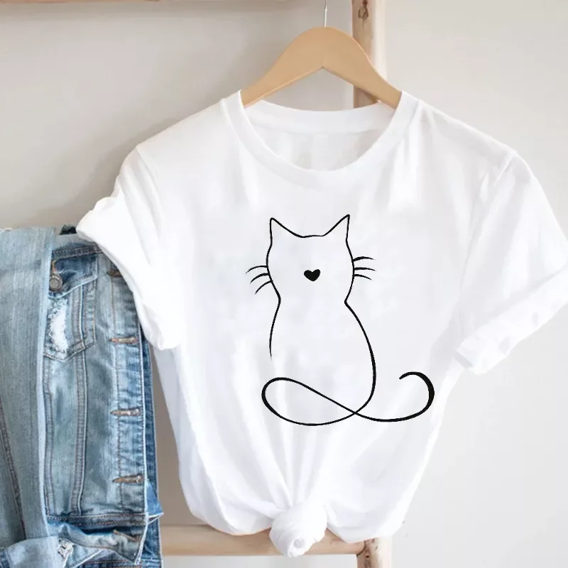 

Women Printing Cat Pet Funny Animal Spring Summer 90s Ladies Style Fashion Clothes Print Tee Top Tshirt Female Graphic T-shirt