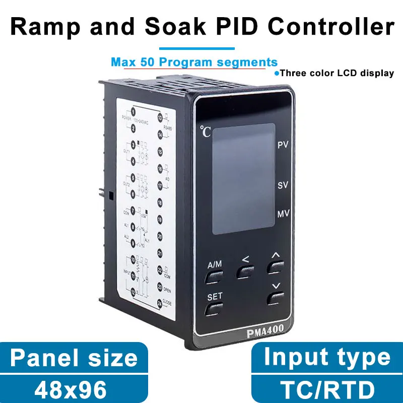 

48*96 TC/RTD K pt100 Input SSR/RELAY/ 0-10V 4-20mA Analog Output MAX 50segments Ramp and Soak Pid Temperature Controller