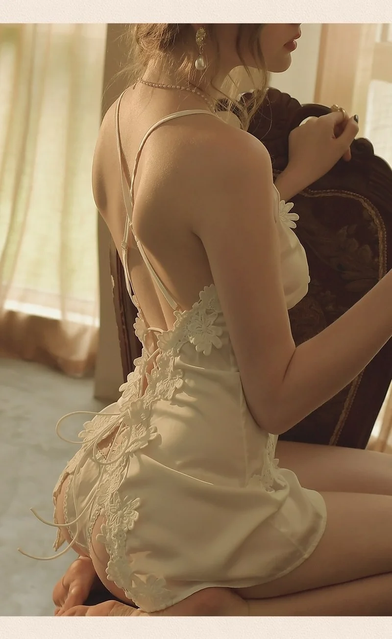 Ночная рубашка женское нижнее белье кружевная ночная сорочка на бретельках с