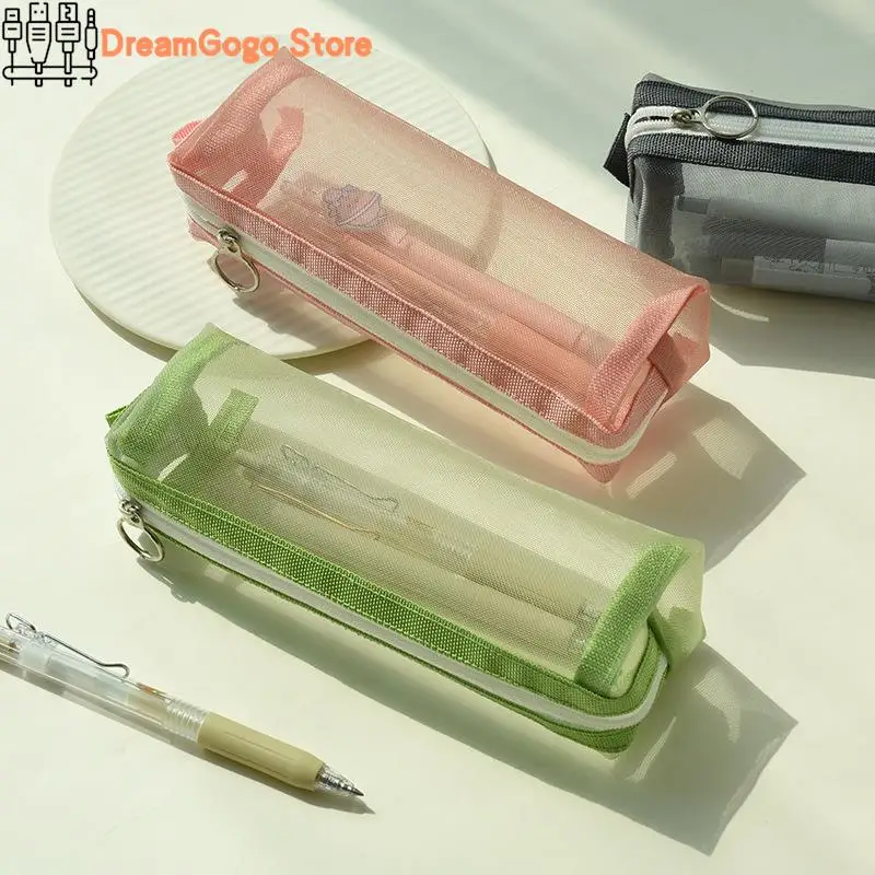 

Transparent Mesh Pencil Case Simple Student Exam Stationery Bag Large Capacity Portable Storage Pouch Nylon School Supplies