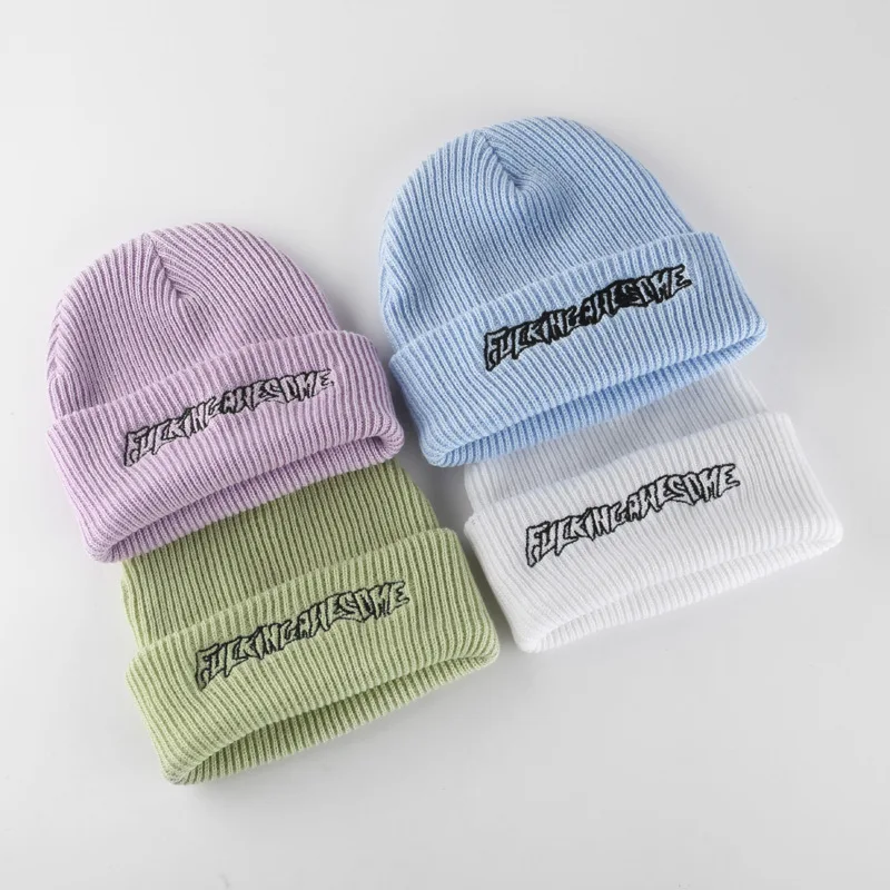 Шапка-бини для мужчин и женщин Зимняя однотонная шапка плотная вязаная дешевая