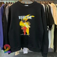 hd printing rhude sweatshirt cotton round neck loose men and women terry pullover