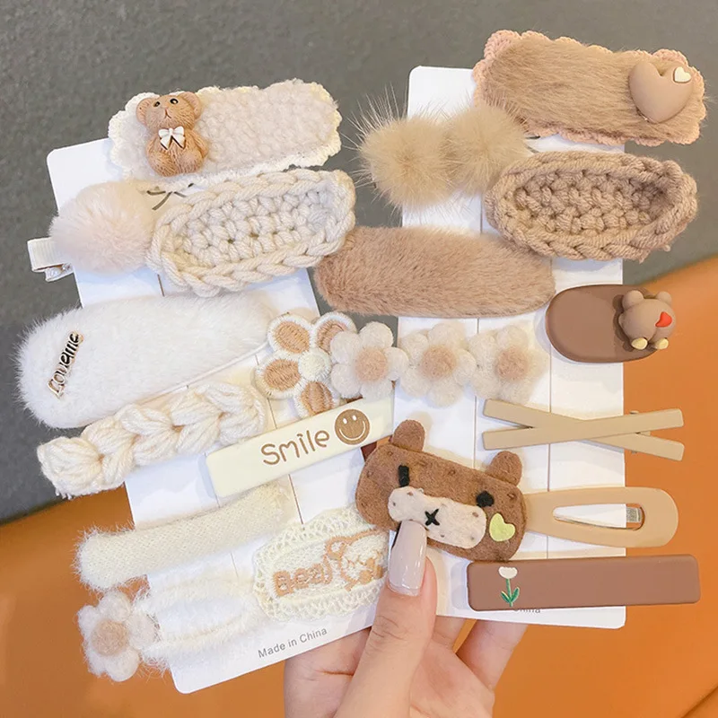 

10/9/8Pc Cute Animal Hairpins Baby Girl Accessories Toddler Kawaii Bowknot Knitted Hair Clip Handband Yarn Wool Hair Clips Kids
