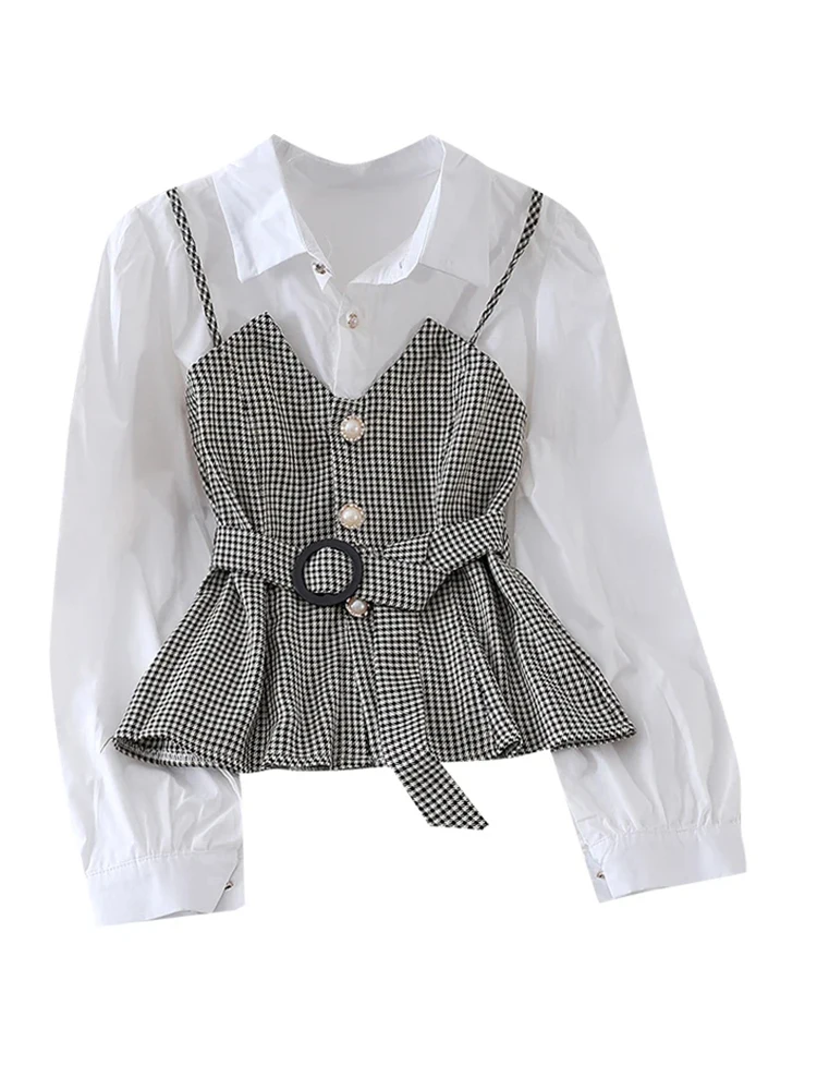 Женская рубашка в Корейском стиле на бретелях весна-осень однотонная блузка с