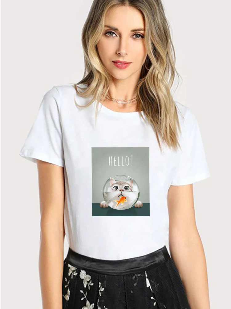 

T Shirt Women Popular Comfy White Print New Arrival Cat Modern Trendy T-Shirt Animal Summer Hot Sell Short Sleeve Fashion Wear