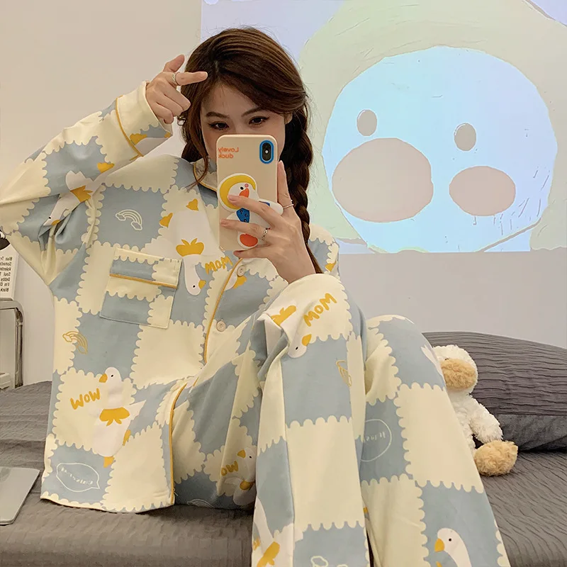 Yasuk Autuum Winer Fashion Women's Casual Print Pocket Sleepwear Homewear Cute Lovely Pajamas With Pants Soft Elastic Waist Duck