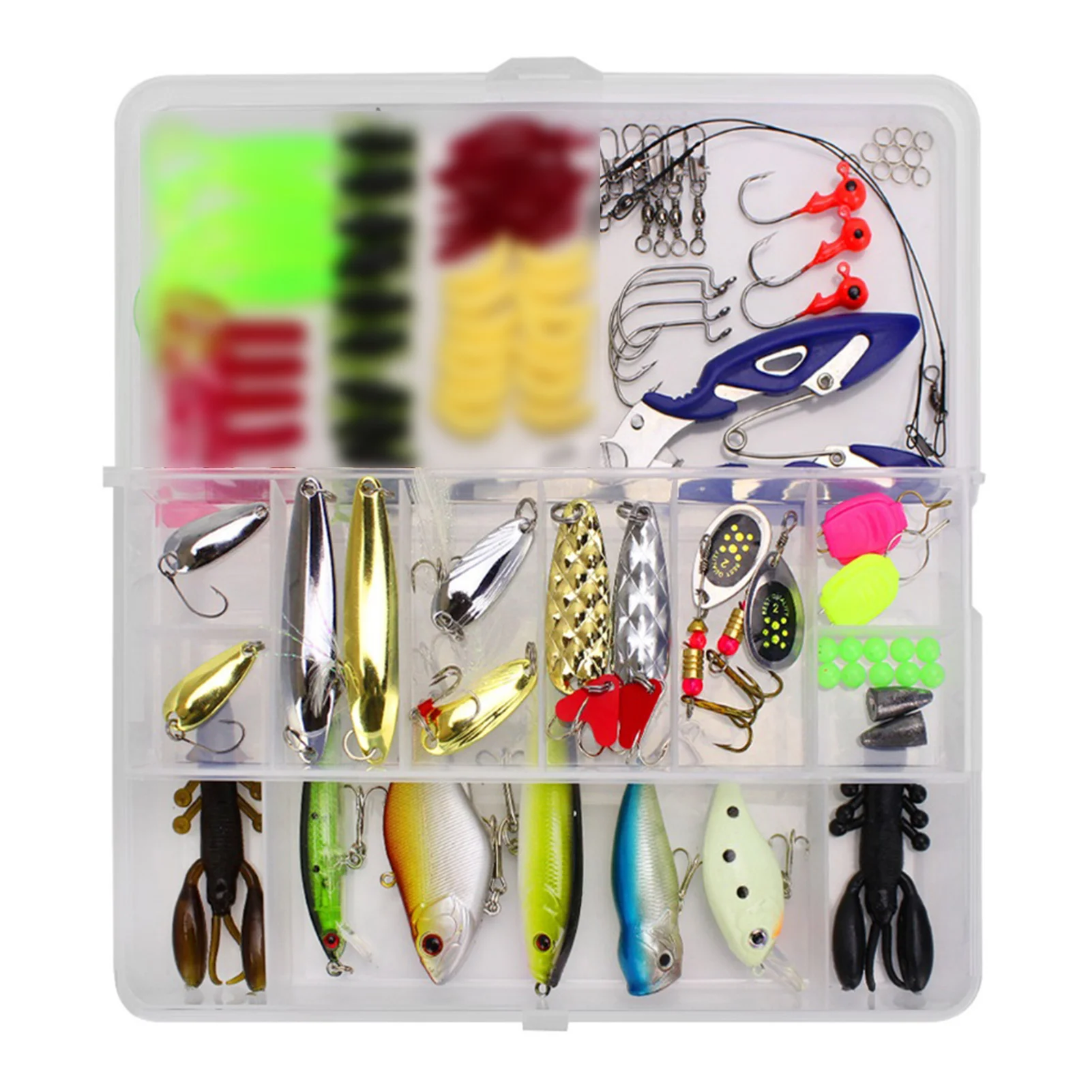 

Fishing Supplies Freshwater Fishing Lure Kit With Fishing Tackle Box 101 PCS Fishing Accessories Including Spoon Bait Soft Worm