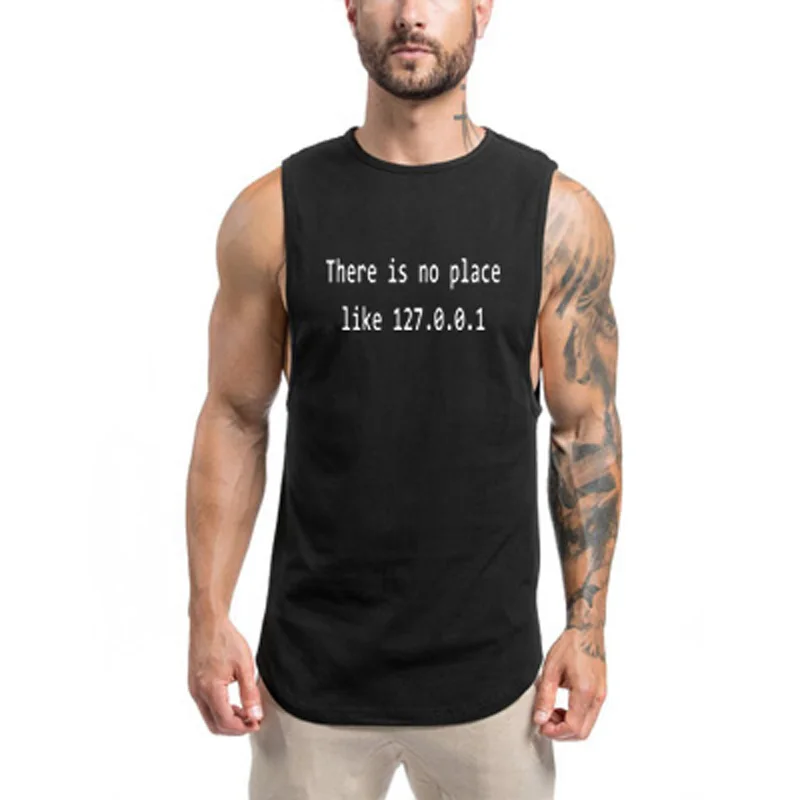 

There is No Place Like 127.0.0.1 Compression Gym Tank Top Men Cotton Bodybuilding Fitness Sleeveless T Shirt Muscle Vests