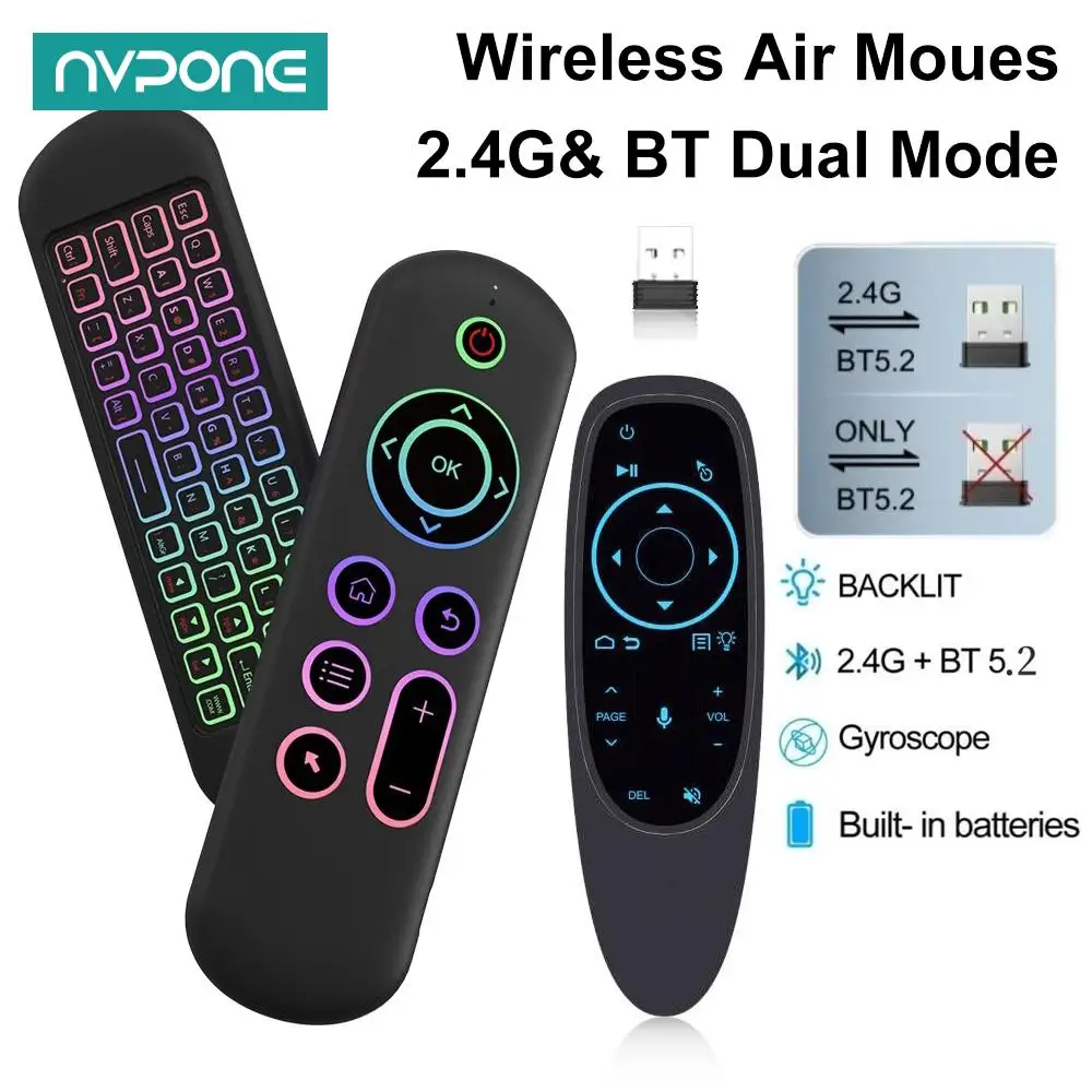 Фото Пульт дистанционного управления Air Mouse Голосовой гироскоп 7-цветная мини-клавиатура с подсветкой Двухрежимная 2,4G BT5.2 Беспроводная связь для Android Smart TV Box PC №1