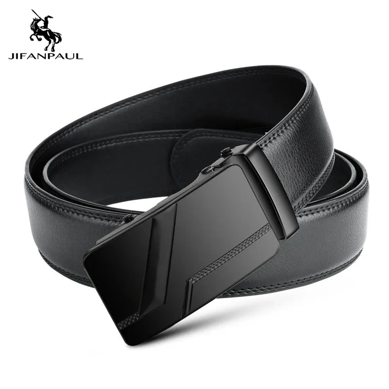 JIFANPAUL мужской стильный фирменный деловой роскошный кожаный ремень черного цвета