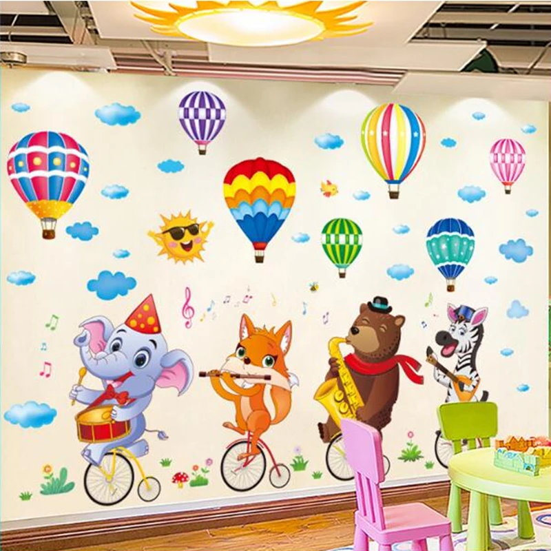 

Мультяшные животные, настенные наклейки «сделай сам», воздушные шары, настенные наклейки для детской комнаты, детской, детской, спальни, укр...