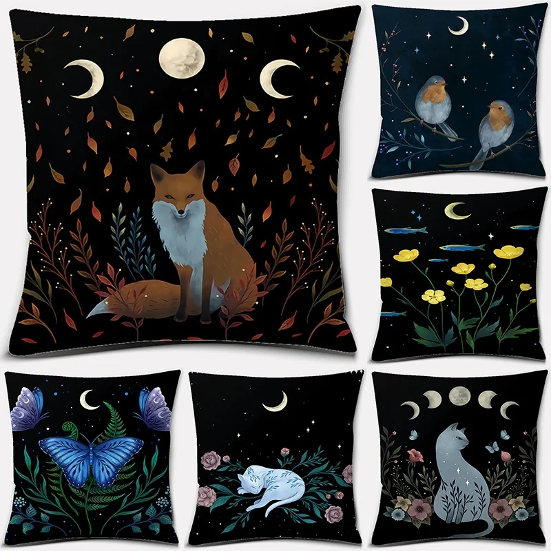 Square Pillowcase Animal Moon Pattern Collection Pattern Decorative Pillowcase Home Office Decor 45x45cm