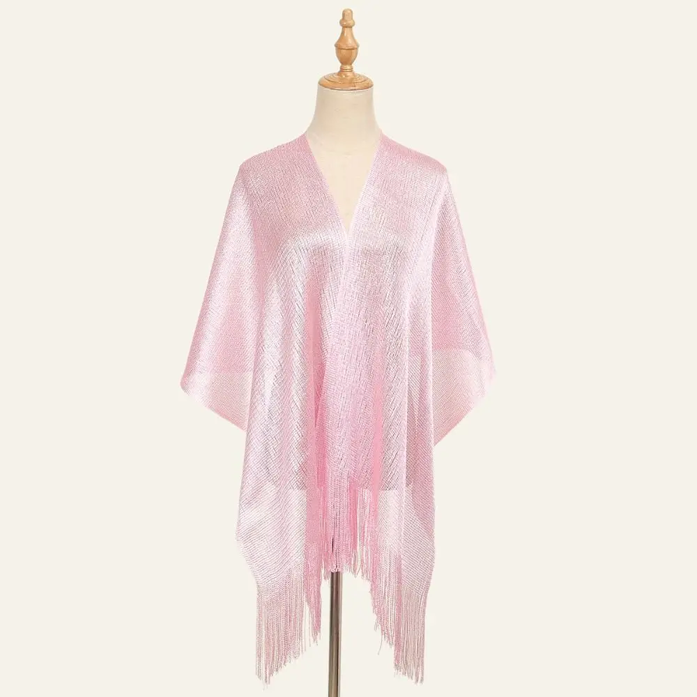 Летний солнцезащитный шарф золотого серебряного цвета с кисточками свадебный