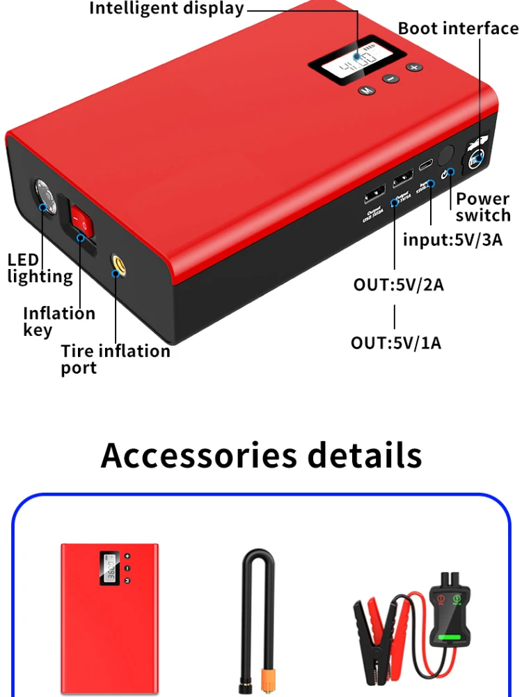 

99900mAh High Power Car Jump Starter Power Bank / Multi-Function Portable 12V Lithium Battery Car Jump Starter