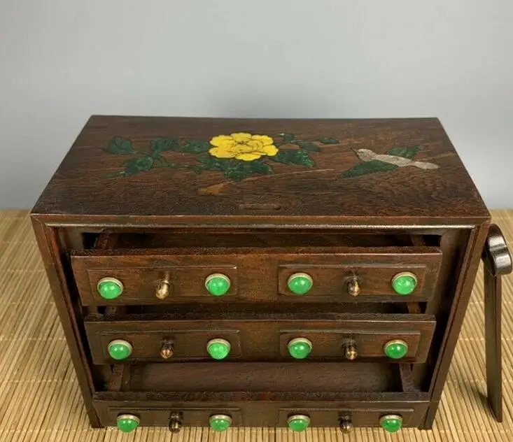 

Old Chinese wood inlay jade handmade Vanity cabinet boxes