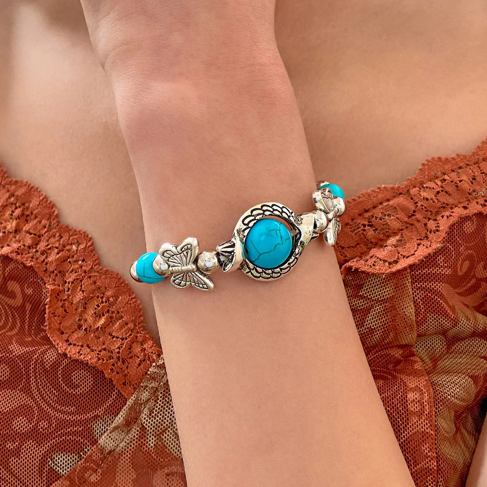 

Turquoise Butterfly Turtle Pendant Handmade Bracelet For Women Trendy Luxury Body Jewelry Accessories Gift