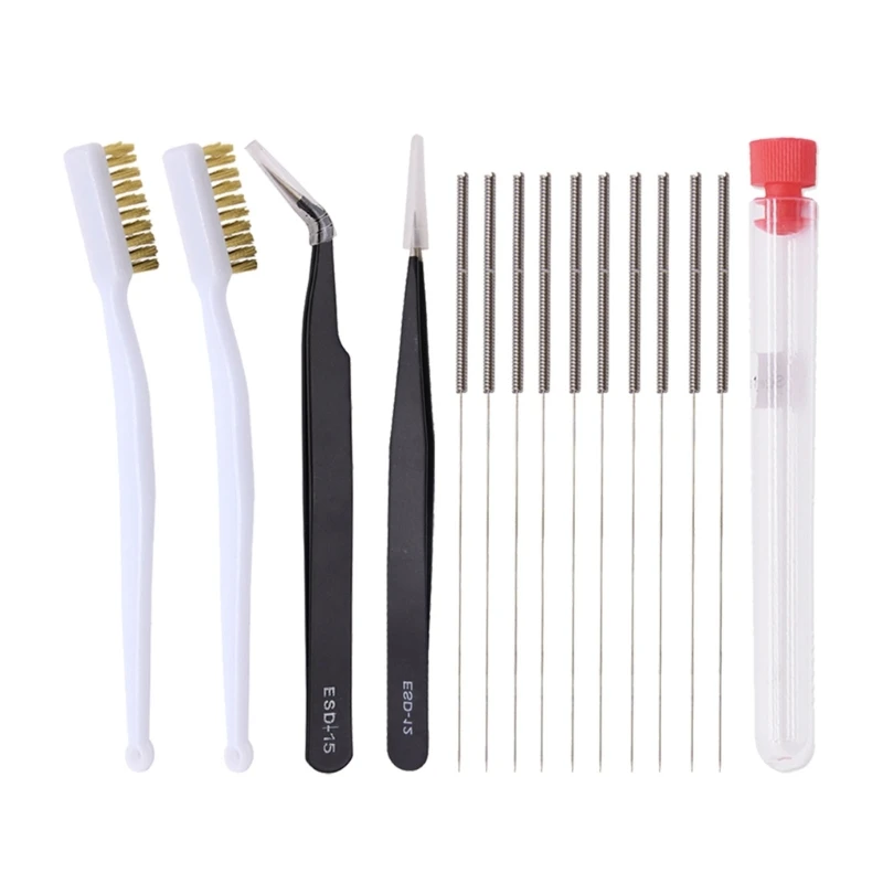 Набор для чистки сопла 3D-принтера ABCD, 15 шт., иглы + щетки + 2 пинцета из нержавеющей стали 0,2/0,25/0,3/0,35/0,4 мм