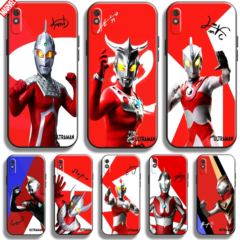

Japan Anime Ultraman For Xiaomi Redmi 9A 9AT Phone Case Black Liquid Silicon Soft Silicone Cover Coque Back Carcasa