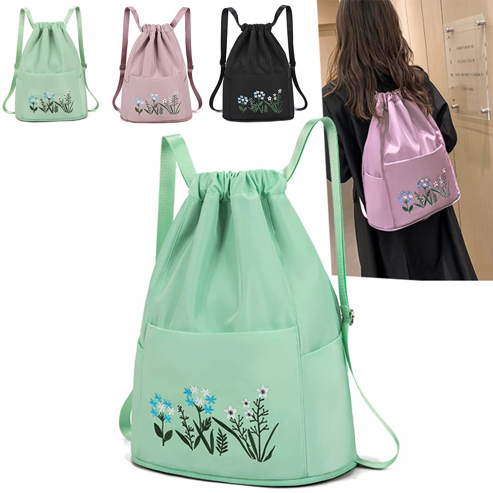 

Embroidered Backpack Women Men Leisure Bag Outdoor Large Capacity Folding drawstring Backpack For Travel Gym Sports Bag