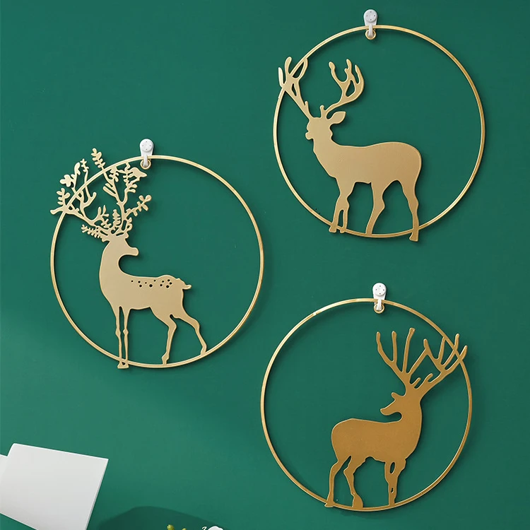 Фото Рождественское металлическое украшение на стену с оленями декор для комнаты