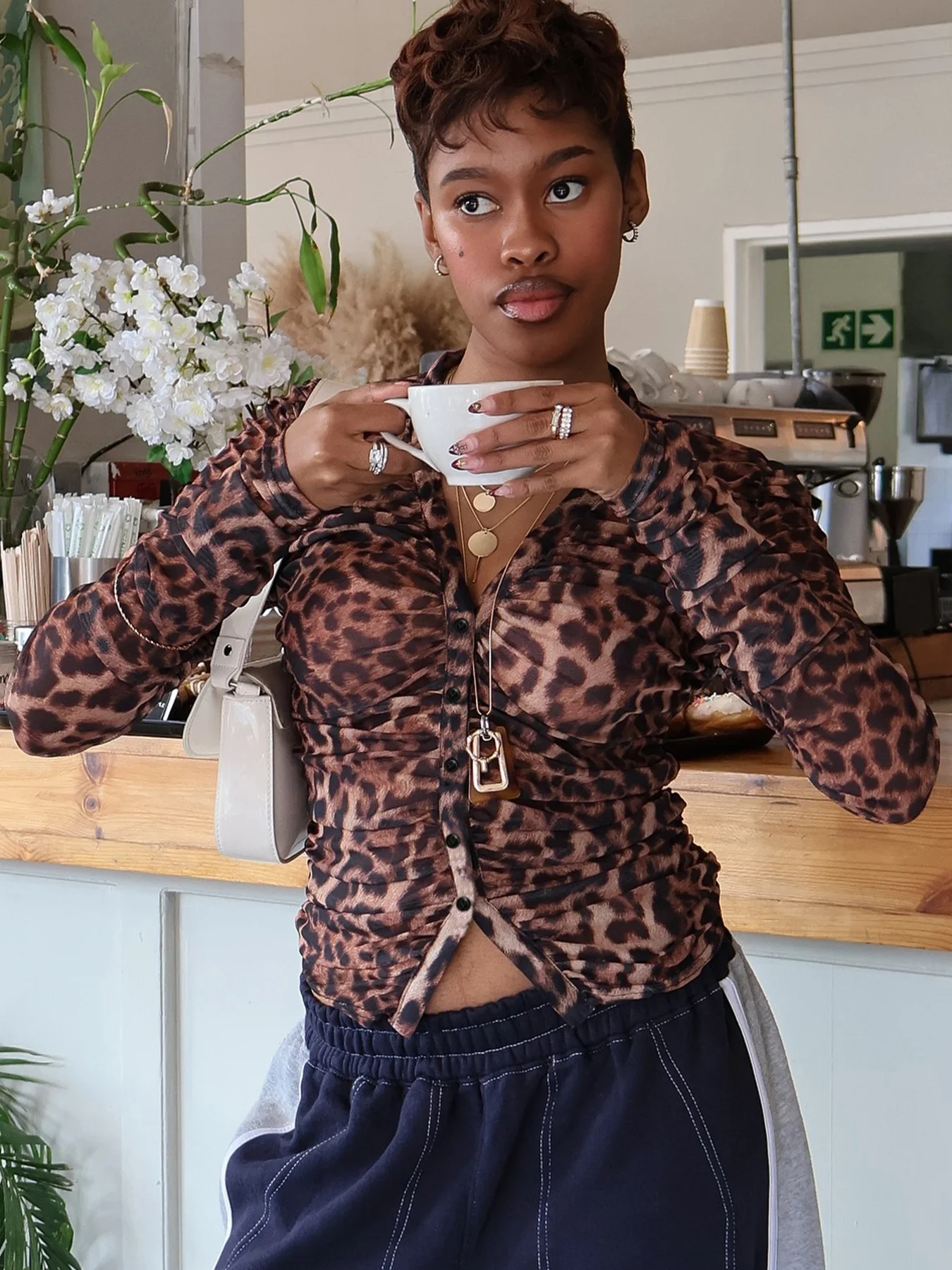 Rockmoer Сетчатые рубашки с леопардовым принтом Женские сексуальные прозрачные