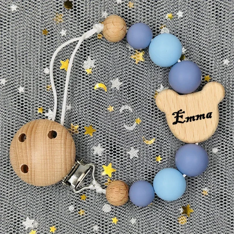 Деревянная персонализированная цепочка для детской соски с индивидуальным