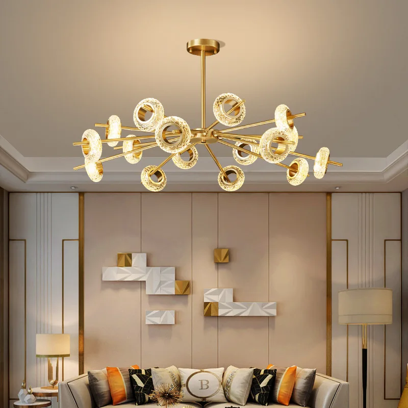 

Luxury Led Chandelier Wristband Crack Crystal Ceiling Lamps New Copper Molecular Home Decor Living Room Bedroom pendant light