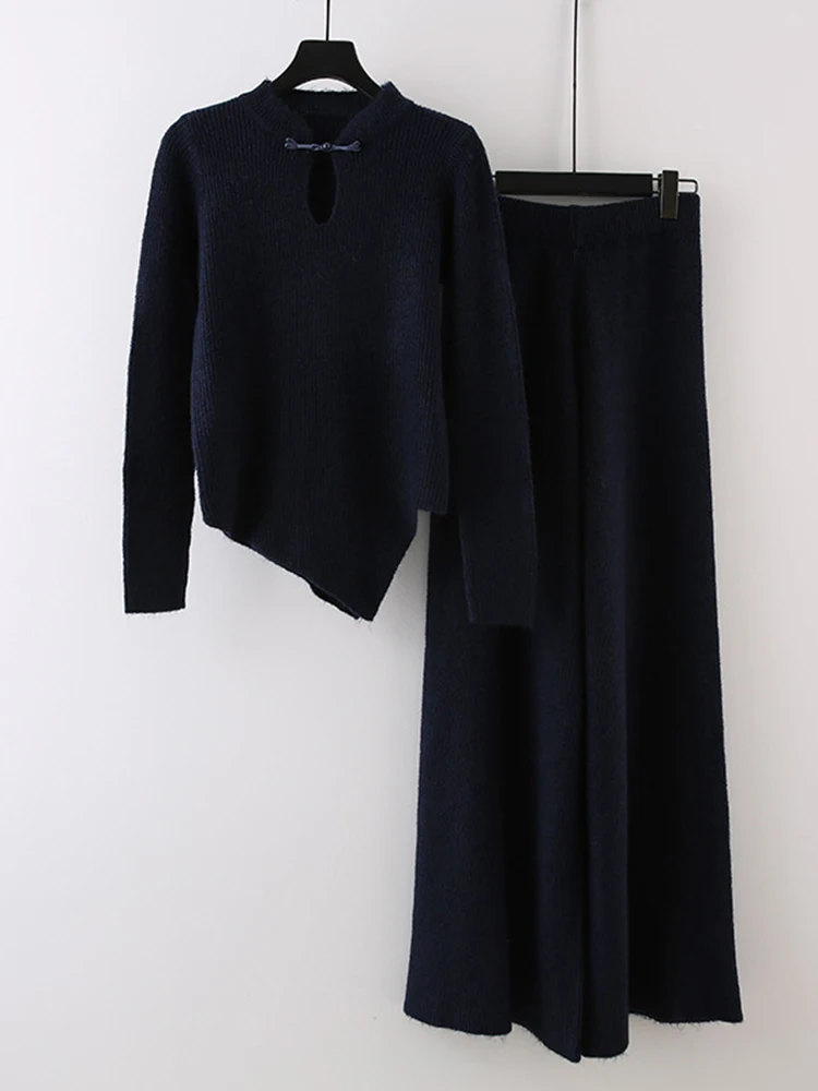 Женский Асимметричный свитер в китайском стиле с воротником-стойкой и широкими