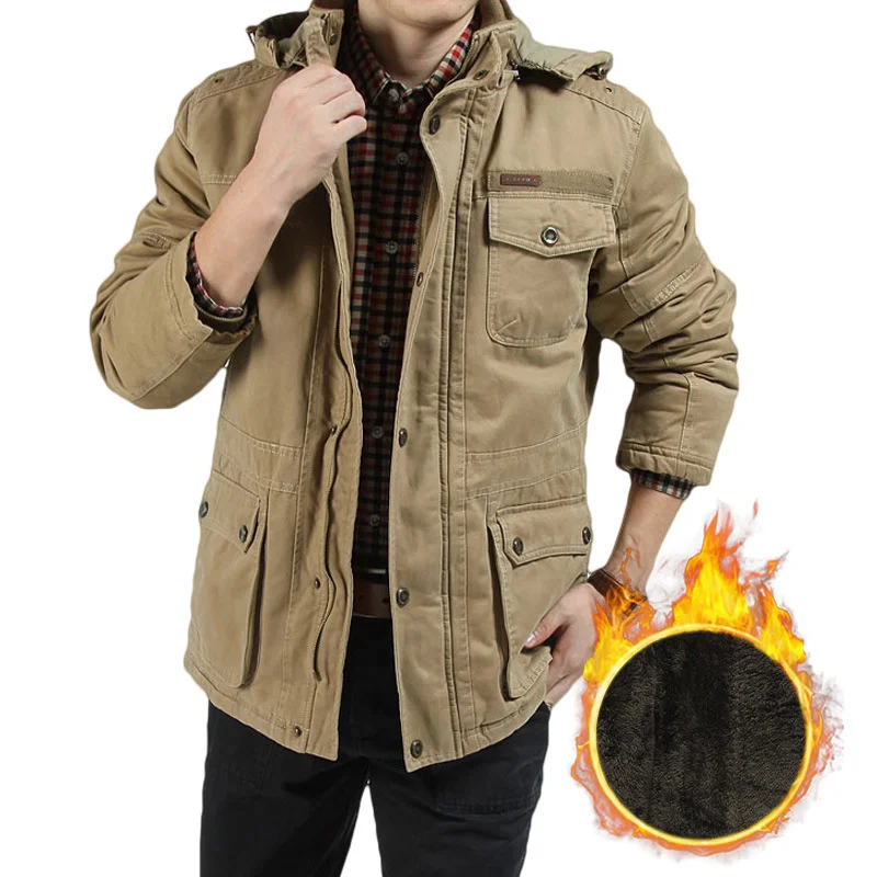 

Plush Cotton Padded Clothes Men's Washing Medium Long Military Large Size Coat Outdoor Hiking Sport Travel Fleece Army Jacket