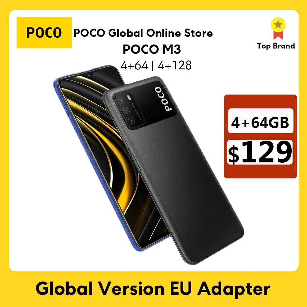 

POCO M3 Global Version 4GB+128GB SmartPhone Snapdragon 662 Octa Core 6.53" FHD+Display with 48MP AI Triple Camera 6000mAh
