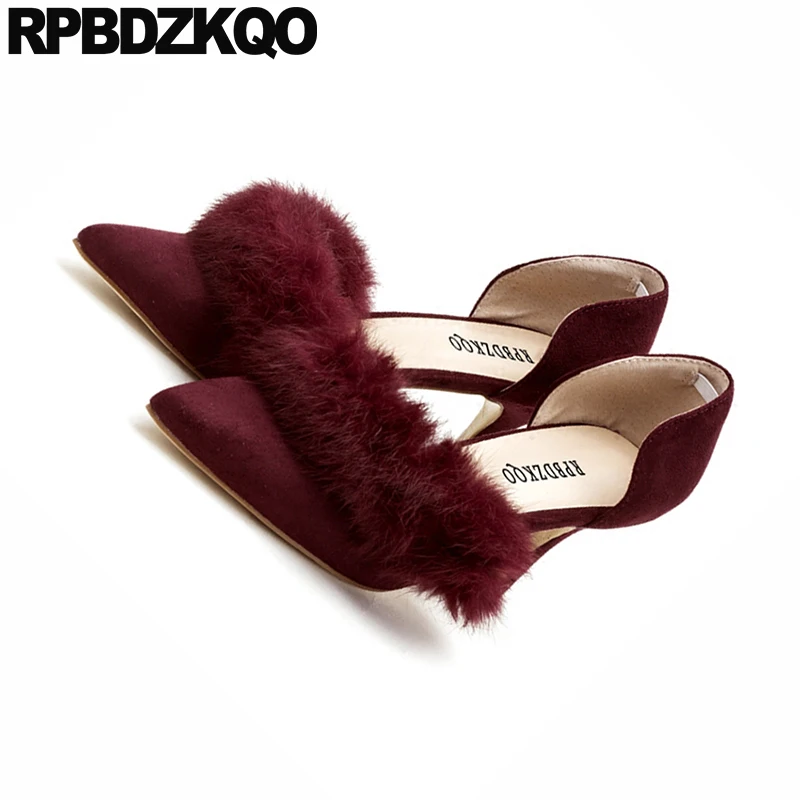насосы милая 2018 обнаженный мех котенок сандалии Slingback Указательный палец средняя