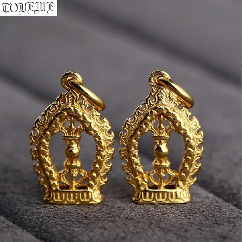 

100% 925 Silver Gold-plated Buddhist Vajra charm Good Luck Tibetan Dorje Amulet