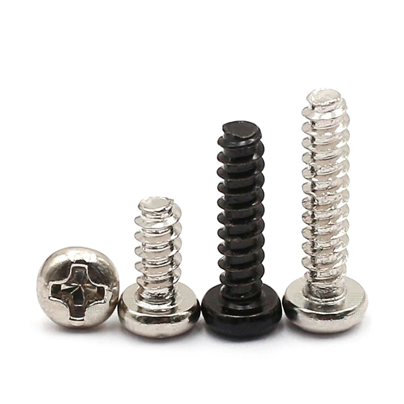 

100Pcs PB2.6 Medium Carbon Steel Small Phillips Flat Countersunk Cross Round Pan Head Self-tapping Wood Screw L=4-14mm