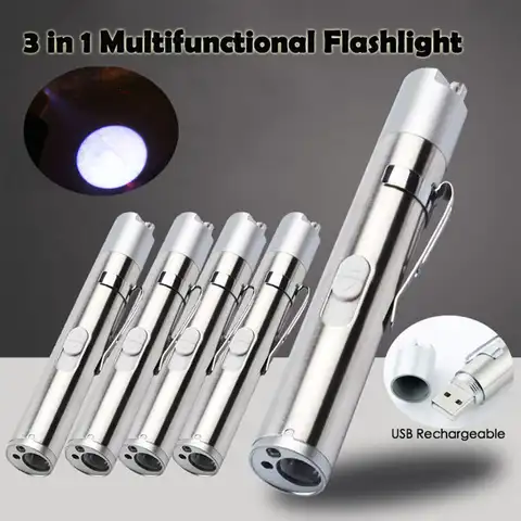 3-в-1 USB Перезаряжаемый светодиодный фонарик высокого качества Мощный светодиодный мини-фонарик водонепроницаемый дизайн подвесной фонарик...