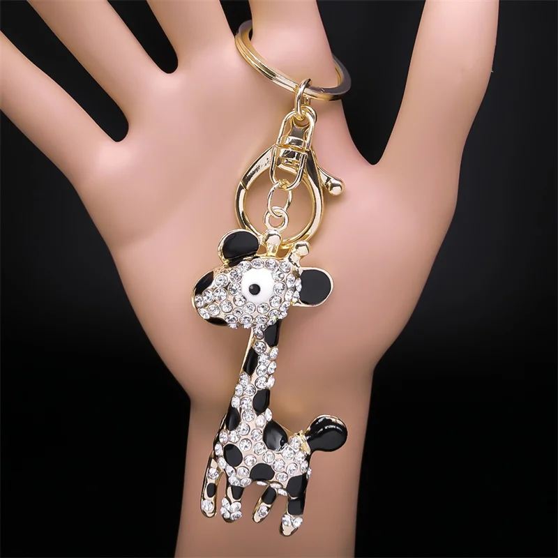 

Cute Cartoon Giraffe Keychain for Women Men Rhinestone Metal Animal Bag Buckle HandBag Keyring Holder Jewelry porte clef KXHS01