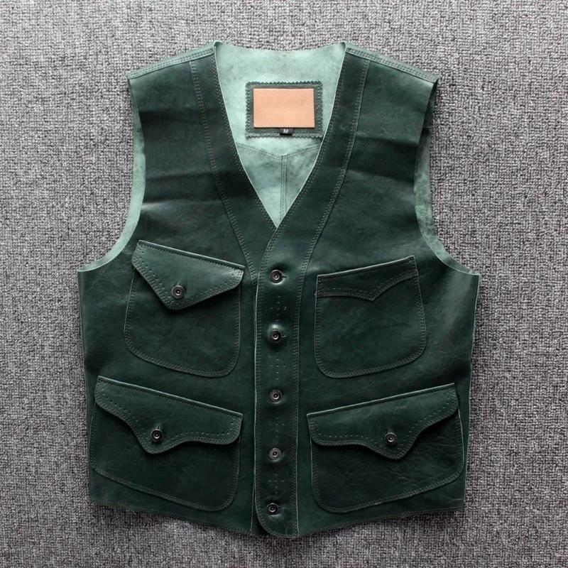 

Vintage male leather vest, leather cowboy leather vest, leather vest with pockets