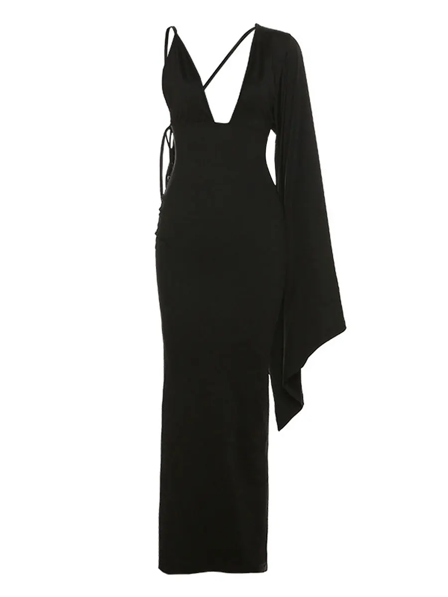 

Женское асимметричное платье на одно плечо, однотонное облегающее платье миди с низким вырезом на спине и рюшами