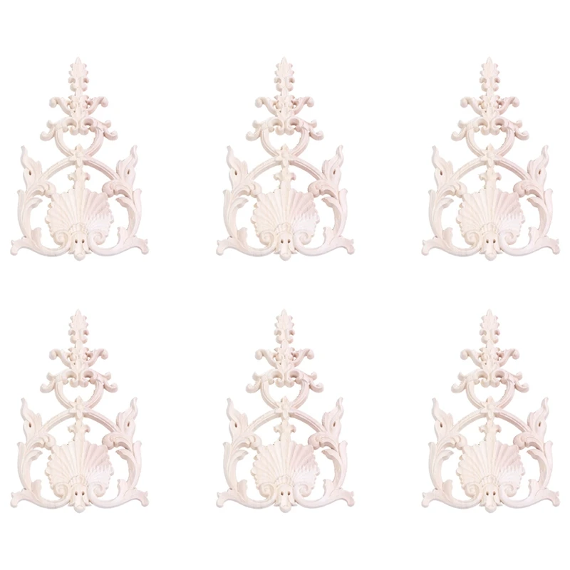 

6X Rubber Wood Carved Applique Vintage Furniture Craft Decor