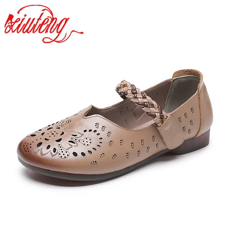 Xiuteng Women Loafer Casual 2022 New Spring Genuine Leather Casual Mother Shoes Comfortable Non-slip Large Size Ladies Flat Shoe