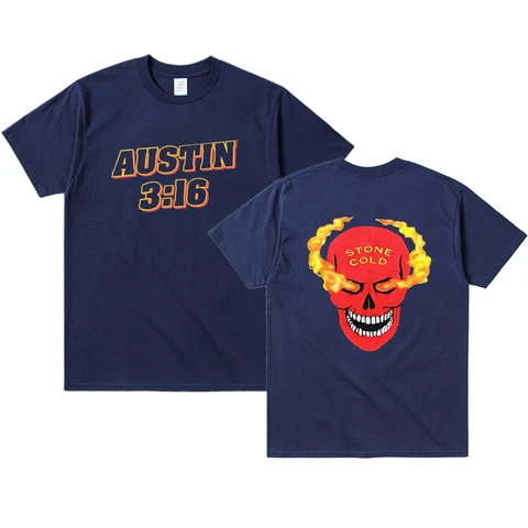 Модная свободная летняя футболка большого размера, мужская футболка Stone Cold Steve Austin Skull 3, 16-дюймовая футболка спереди и сзади, унисекс