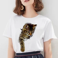 3d cat print o neck short sleeve t shirt casual streetwear ladies casual summer cute t shirt