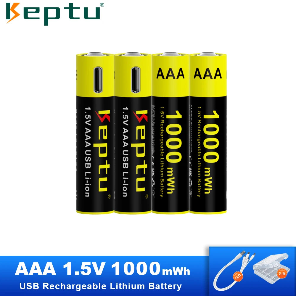 

KEPTU 2-12PCS AAA 1.5V Li-ion Rechargeable USB Battery 1000mWh Type-C Charging aaa Batteries for Remote control wireless mouse