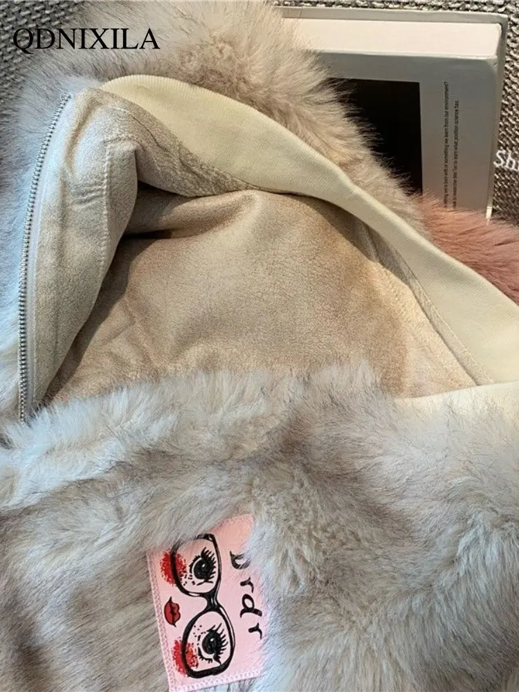 Women's Fur Coat Faux Fur Coat Splicing Baseball Collar Women's 2022 Autumn and Winter New Fashion Plush Thickened Short Coat