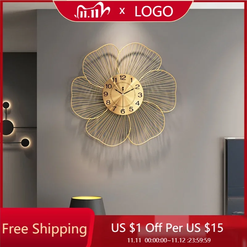 

Luxury Large Wall Clocks Silent Modern Art Aesthetic Wall Clocks Design Metal Korean Gold Girls Minimalist Home Decor OE50WC