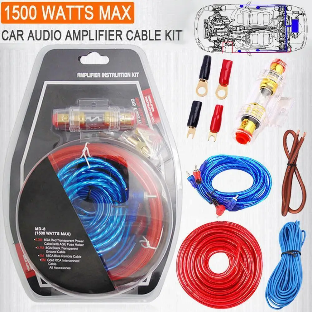 

60 AMP Fuse Holder 8GA Power Cable Subwoofer Speaker Wire Installation Kit Wires Car Fuse Audio Power Cable RCA Amplifier W R1P9