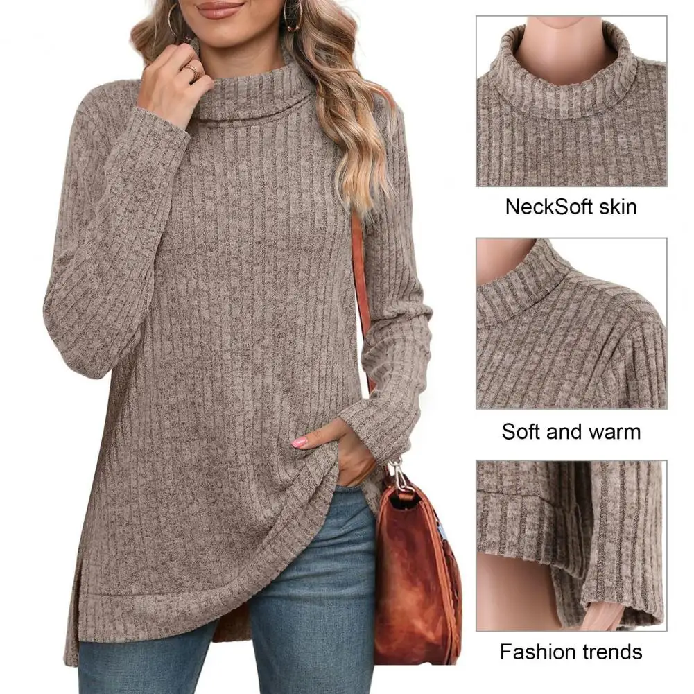 

Long-sleeved Tops for Women Stylish Women's Turtleneck Knitted Sweater Long Sleeve Side Split for Autumn/winter for Office
