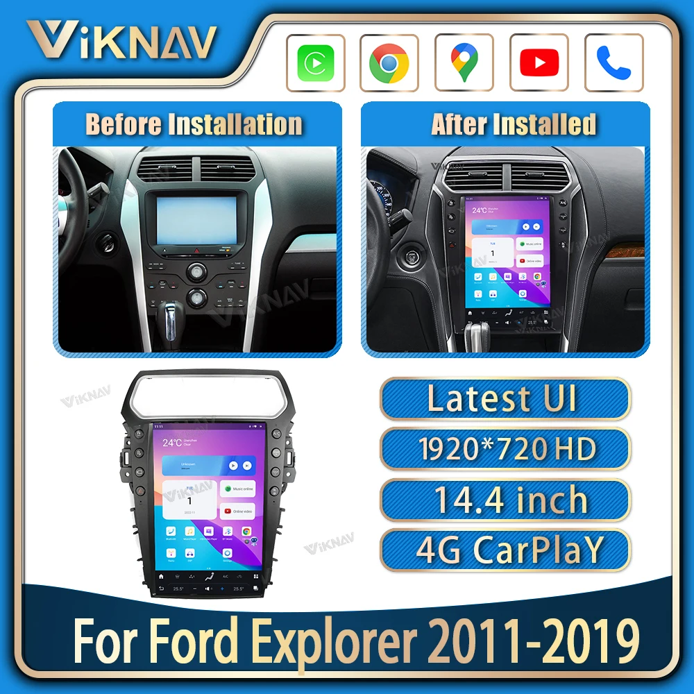 

Автомобильное радио с сенсорным экраном 14,4 дюйма для Ford Explorer 2011-2019 android11 carplay Multimidia Player GPS-навигация головное устройство 8 + 128 ГБ